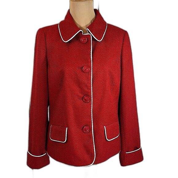 Dennis Basso Size Medium Signature Red Long Sleeve Jacket - Picture 1 of 14